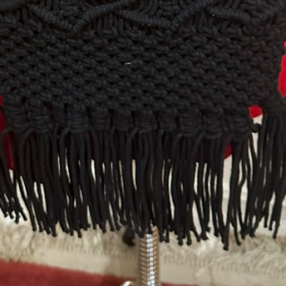 Danielle Nicole Black Macrame Fringed Handbag - image 3